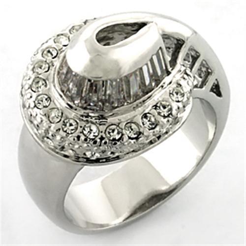 LOA672 Rhodium Brass Ring featuring AAA Grade CZ stones, showcasing its elegant design and clear sparkling stones.