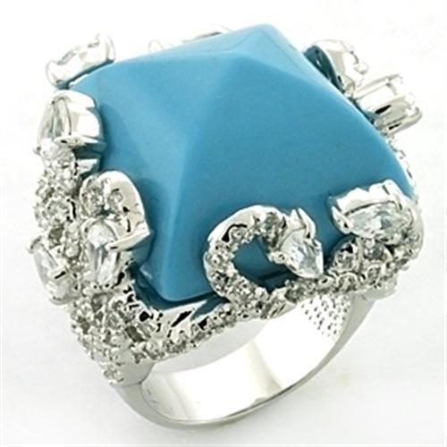 LOA683 Rhodium Brass Ring featuring a vibrant Sea Blue Synthetic Turquoise stone, elegantly designed for everyday wear.