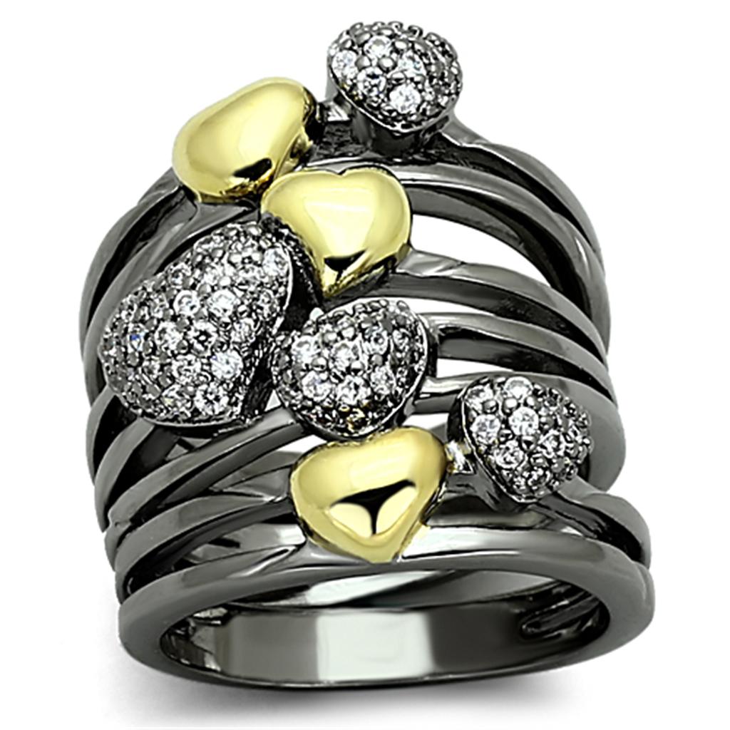 LOA875 Gold and Ruthenium Brass Ring featuring AAA Grade Clear CZ stone, showcasing its elegant design and luxurious finish.