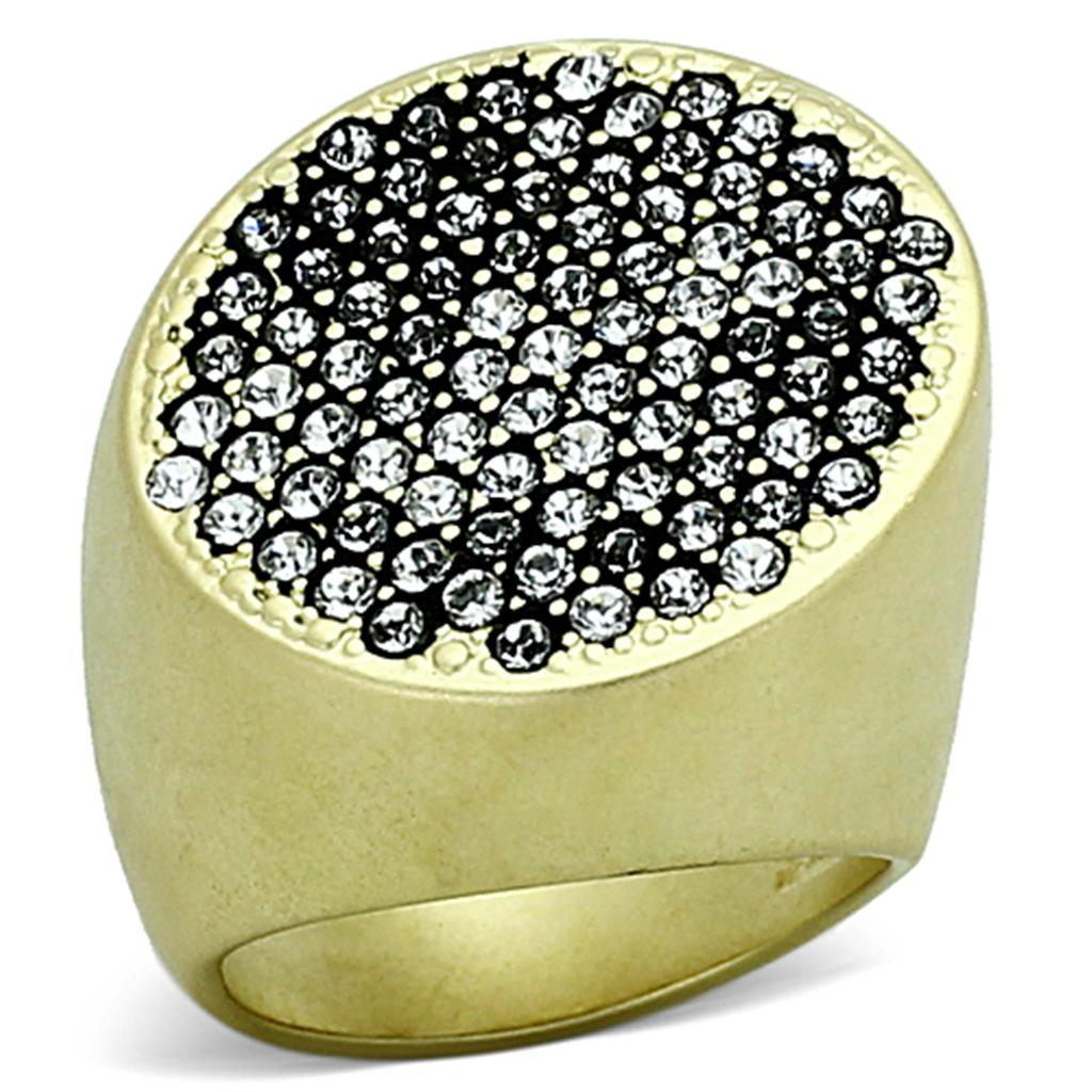 LOA889 Matte Gold Brass Ring featuring a clear top-grade crystal, showcasing its elegant design and luxurious finish.