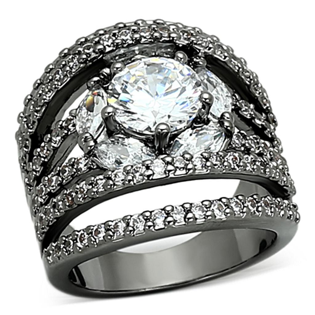 LOA895 Ruthenium Brass Ring featuring AAA Grade clear CZ stone, elegantly designed with a luxurious finish.