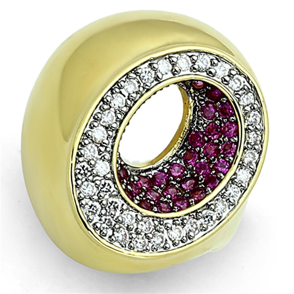 LOA902 Gold and Ruthenium Brass Ring featuring AAA Grade CZ in Ruby, showcasing its elegant design and vibrant color.