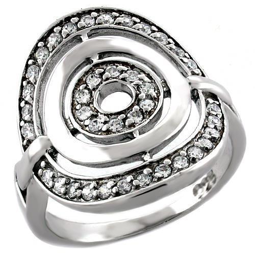 LOAS1018 Rhodium 925 Sterling Silver Ring featuring AAA Grade clear CZ stone, showcasing its elegant design and shine.