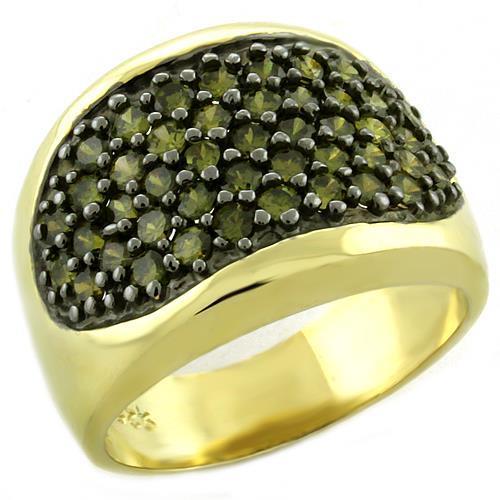 LOAS1042 Gold 925 Sterling Silver Ring featuring AAA Grade CZ stone in peridot color, showcasing its elegant design.