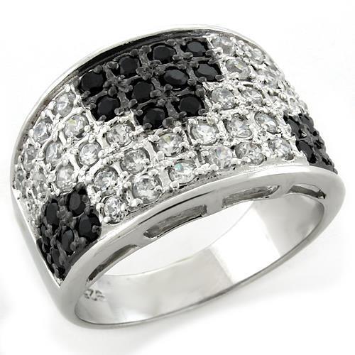 LOAS1088 IP Black 925 Sterling Silver ring featuring AAA Grade CZ stones in jet color, showcasing a modern and elegant design.