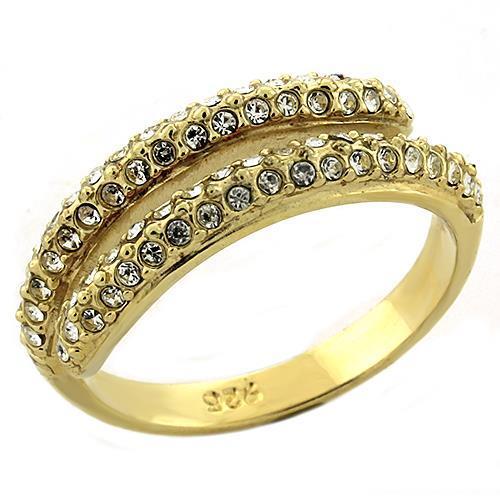 LOAS1224 Gold 925 Sterling Silver Ring featuring a clear AAA grade CZ stone, showcasing its elegant design and gold plating.