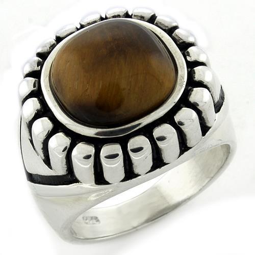 LOAS1155 High-Polished 925 Sterling Silver Ring featuring a synthetic Tiger Eye stone in a luxurious design.