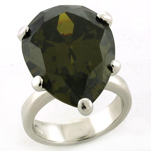 LOAS821 Rhodium 925 Sterling Silver Ring featuring AAA Grade CZ stone in olivine color, showcasing elegant design and high-quality craftsmanship.