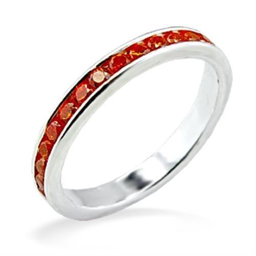 LOAS829 High-Polished 925 Sterling Silver Ring featuring a vibrant orange AAA Grade CZ stone, showcasing its elegant design and high-quality finish.