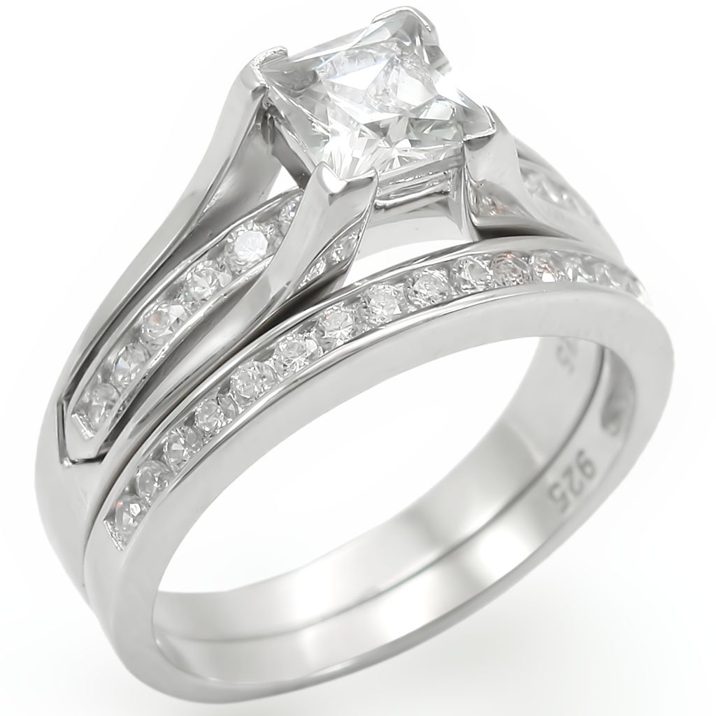 LOS256 Rhodium 925 Sterling Silver Ring featuring a clear AAA Grade CZ stone, showcasing its elegant design and shiny finish.