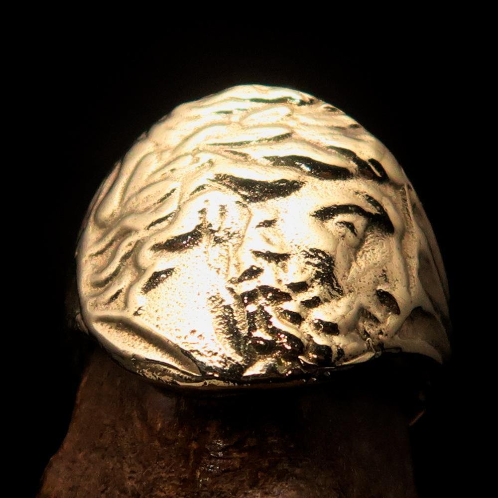 Men's ancient Greek Tetradrachm ring made of solid brass, featuring a high polished finish and engraved RCRN logo.