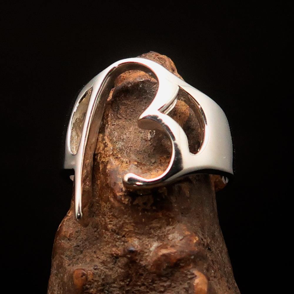 Men's Greek lower case letter initial ring Beta made of high polished sterling silver, showcasing its elegant design and hallmark 925.
