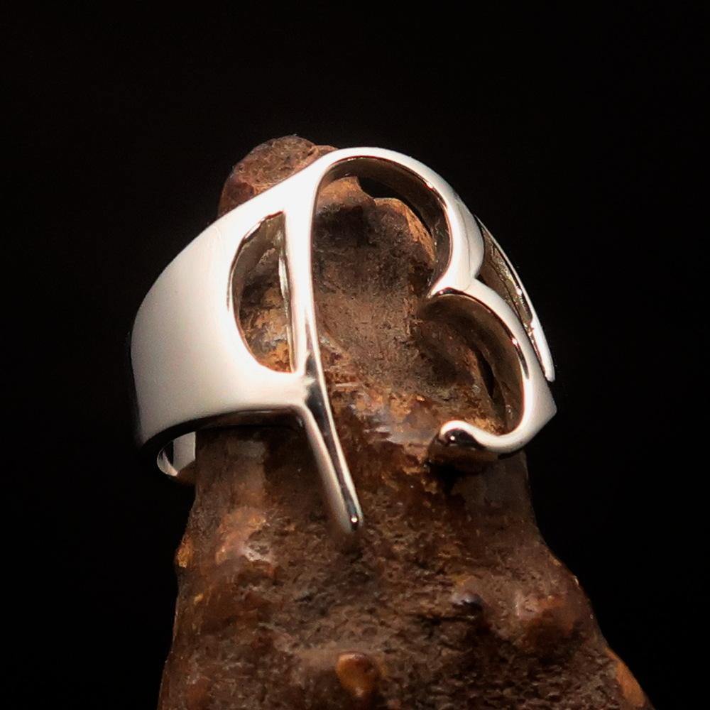 Men's Greek lower case letter initial ring Beta made of high polished sterling silver, showcasing its elegant design and hallmark 925.
