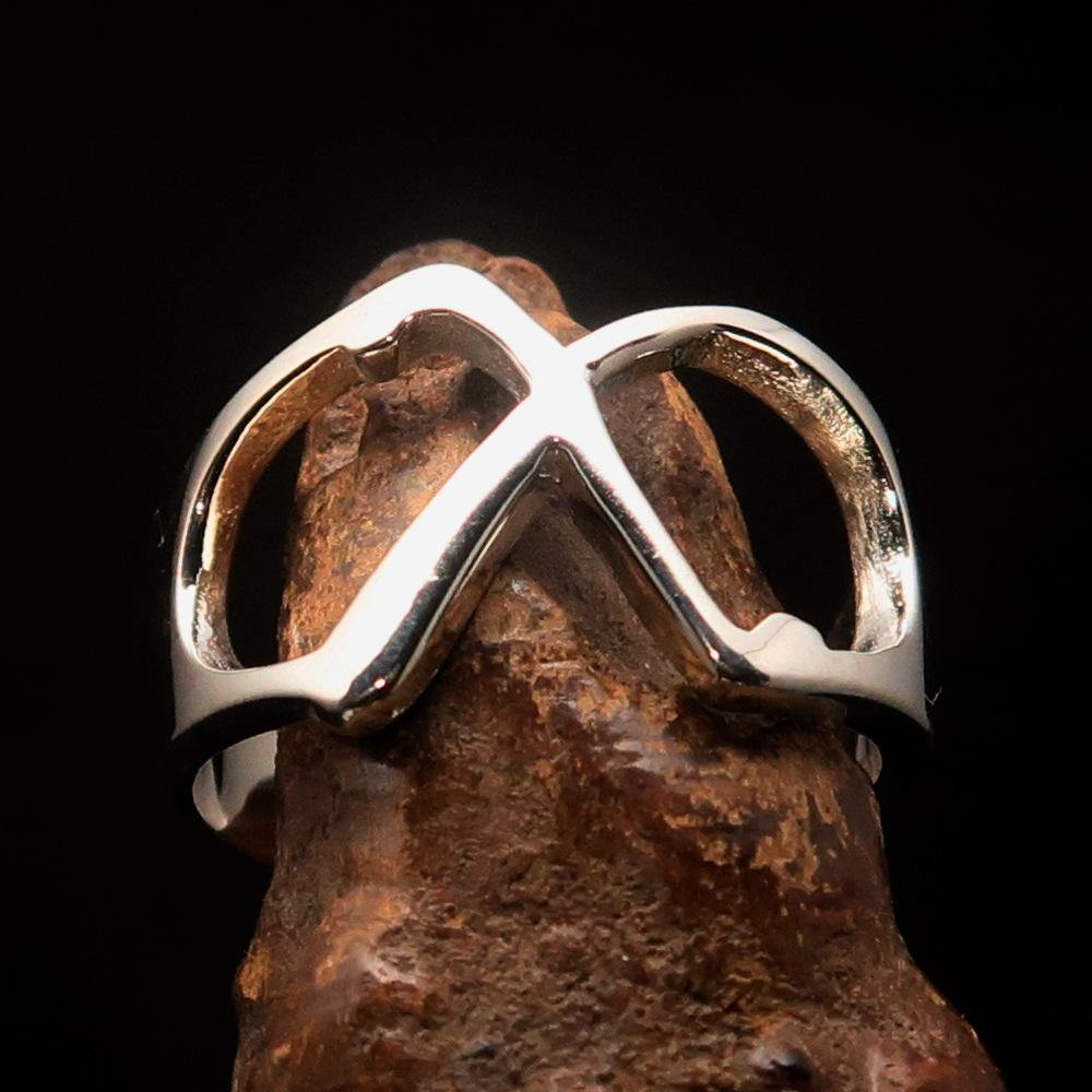 Men's sterling silver ring featuring the Greek letter Chi, high polished finish, and hallmarked 925.