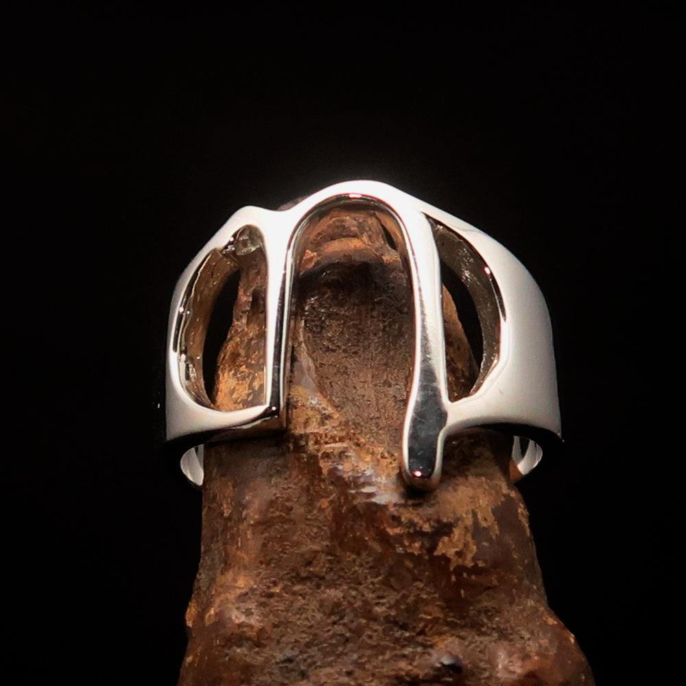 Men's Greek lower case letter initial ring Eta made of high polished sterling silver, showcasing its elegant design and hallmark 925.