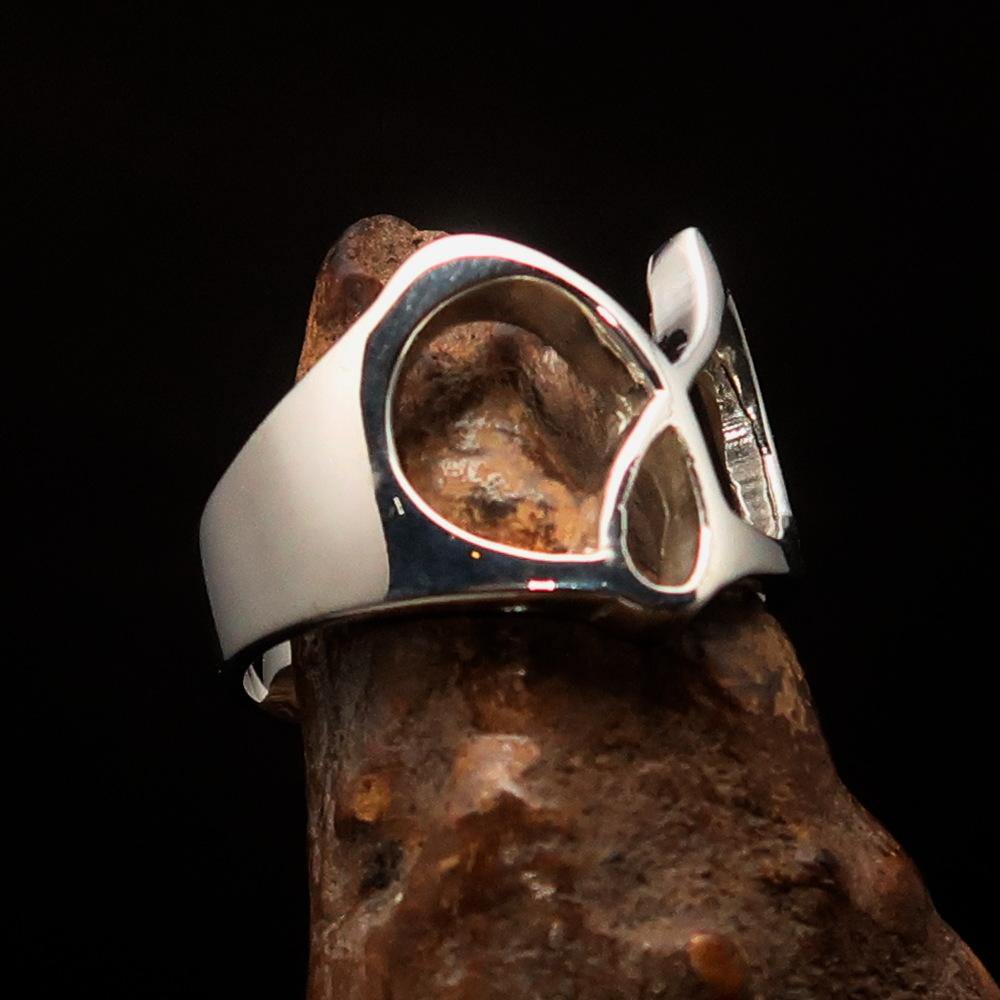 Men's Greek lower case letter initial ring Gamma made of high polished sterling silver, showcasing the letter Gamma in an elegant design.