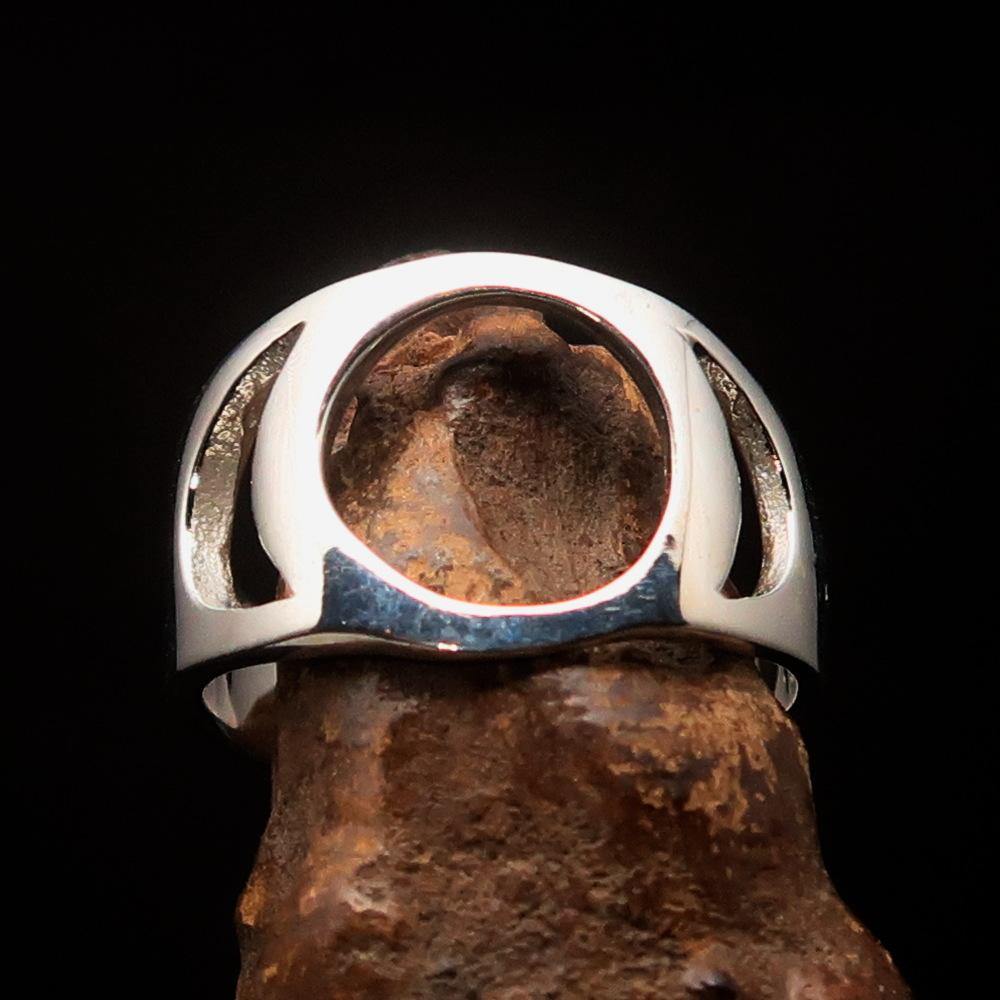 Men's Greek Omicron Initial Ring in high polished sterling silver, showcasing its elegant design and hallmarked 925 authenticity.