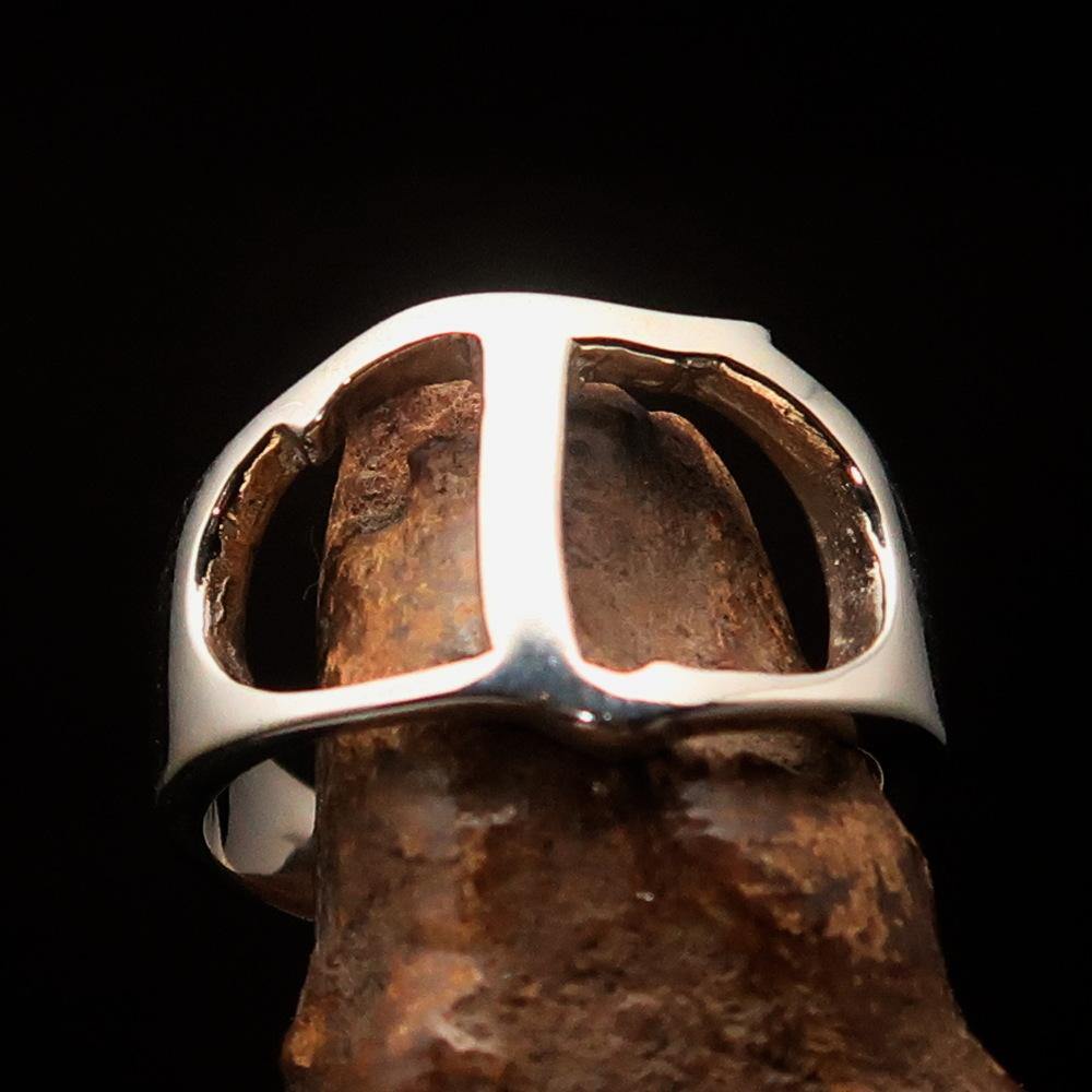 Men's sterling silver ring featuring the Greek letter Tau, high polished finish, showcasing quality craftsmanship.