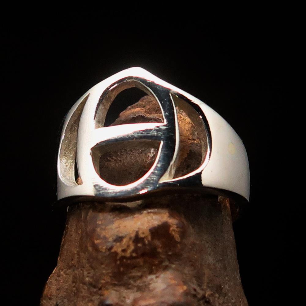 Men's Greek lower case letter initial ring Theta made of high polished sterling silver, showcasing its elegant design and hallmark 925.
