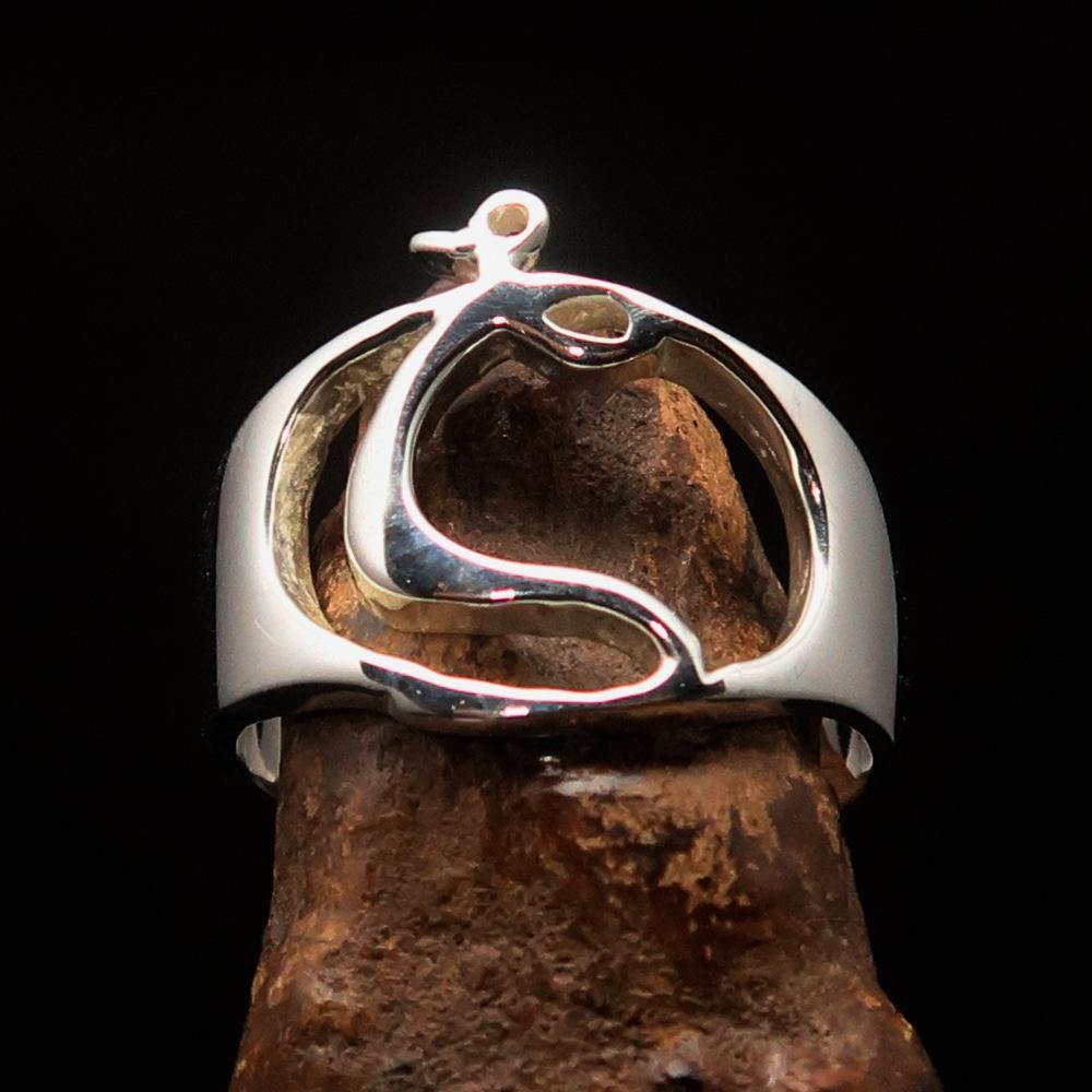 Men's Greek lower case letter initial ring Zeta made of high polished sterling silver, showcasing the letter Zeta in a stylish design.