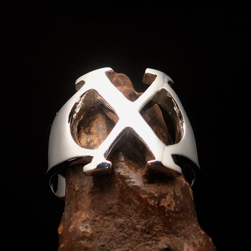 Men's Greek Initial Ring Chi in solid sterling silver with high-polished finish, showcasing the capital letter design.