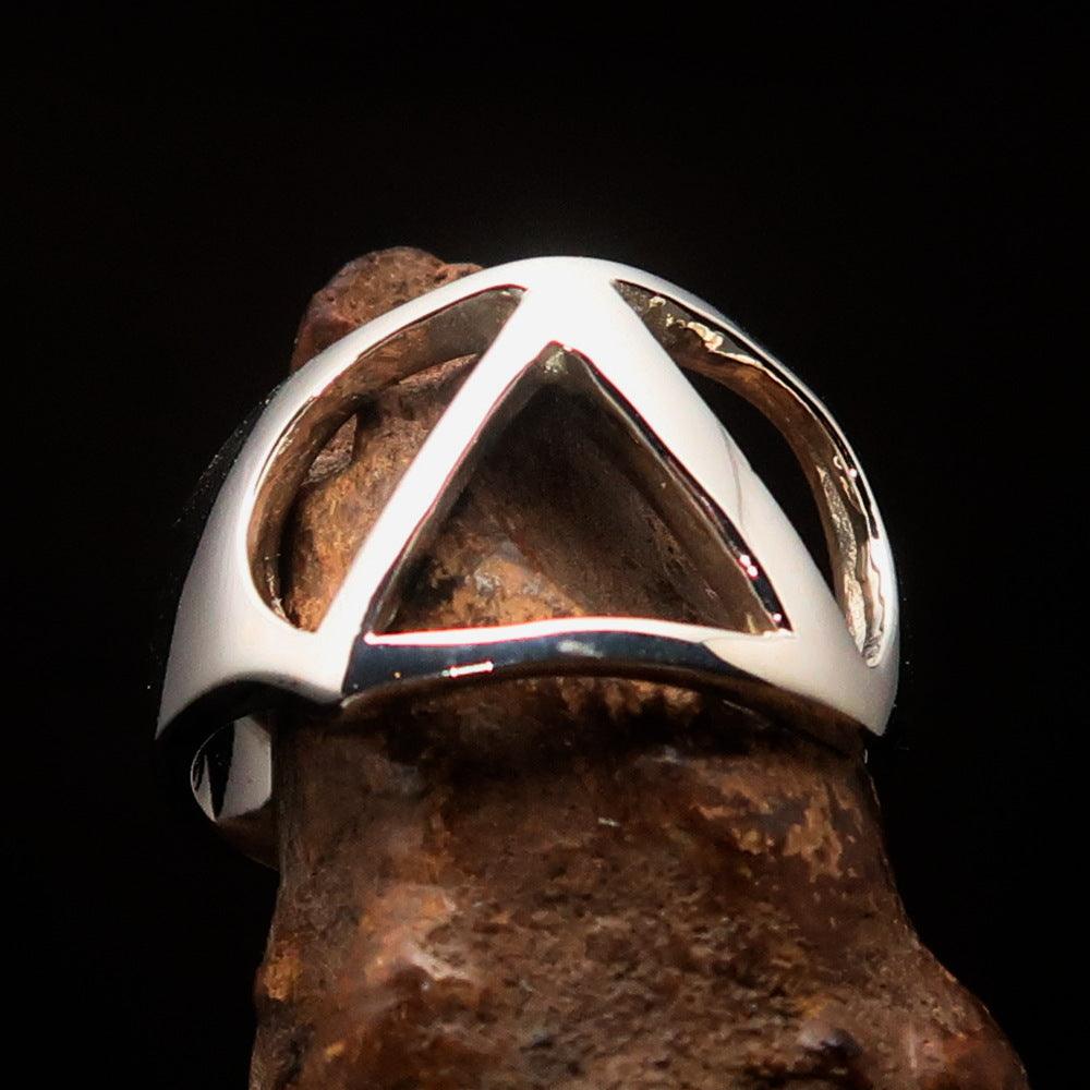 Men's Greek upper case Capital Letter Initial Ring Delta made of high polished sterling silver, showcasing the Greek letter Delta design.