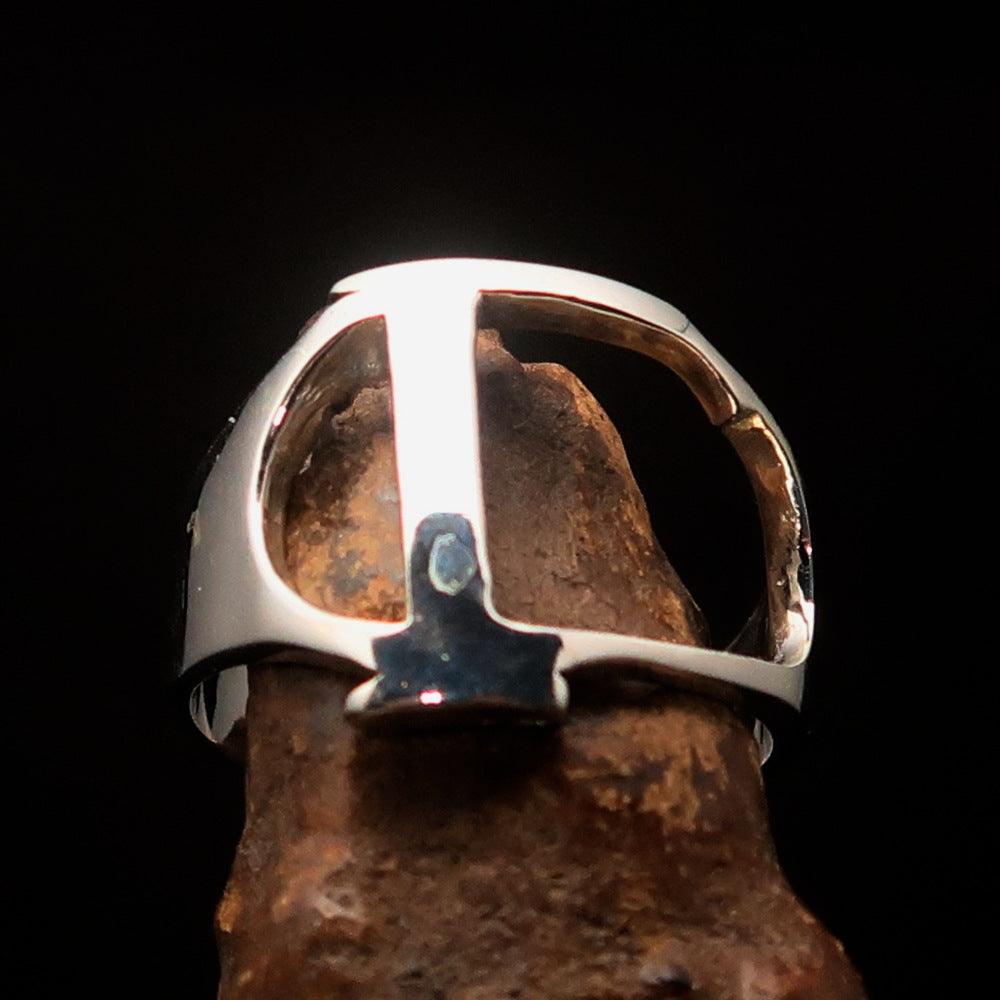 Men's Greek sterling silver ring featuring capital letter Gamma, high polished finish, and hallmarked 925 for authenticity.