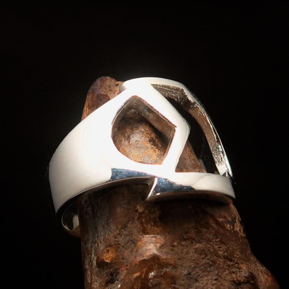 Men's sterling silver Greek initial ring featuring a high-polished Sigma letter design, showcasing its elegant craftsmanship.
