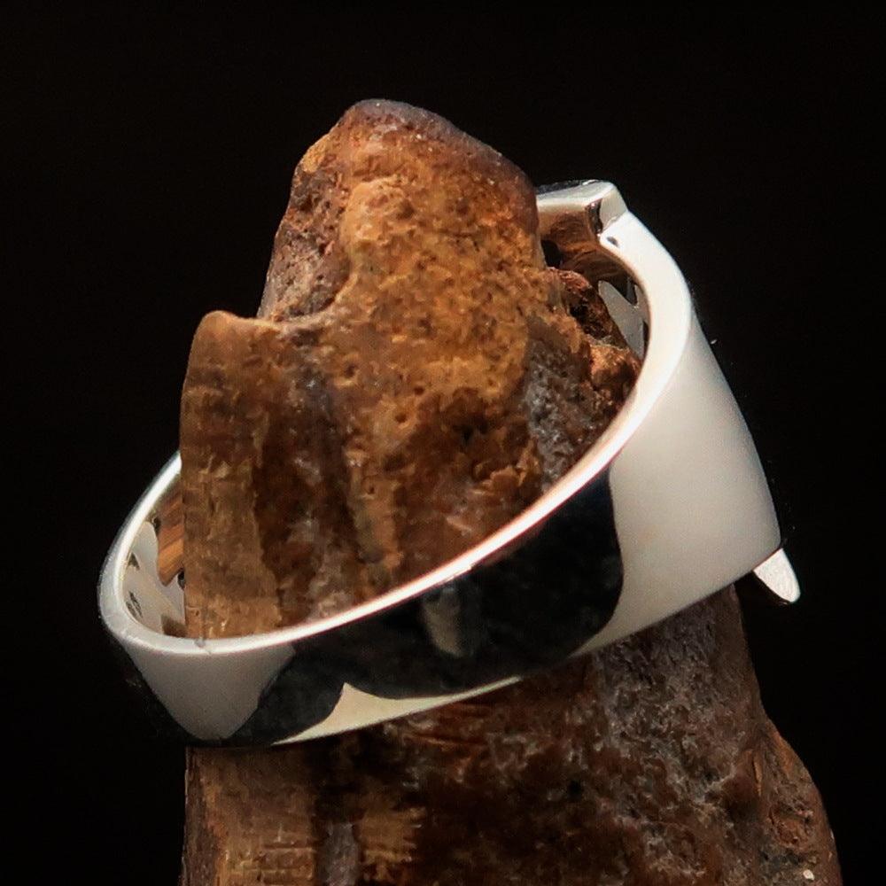 Men's sterling silver Greek initial ring featuring a high-polished Sigma letter design, showcasing its elegant craftsmanship.