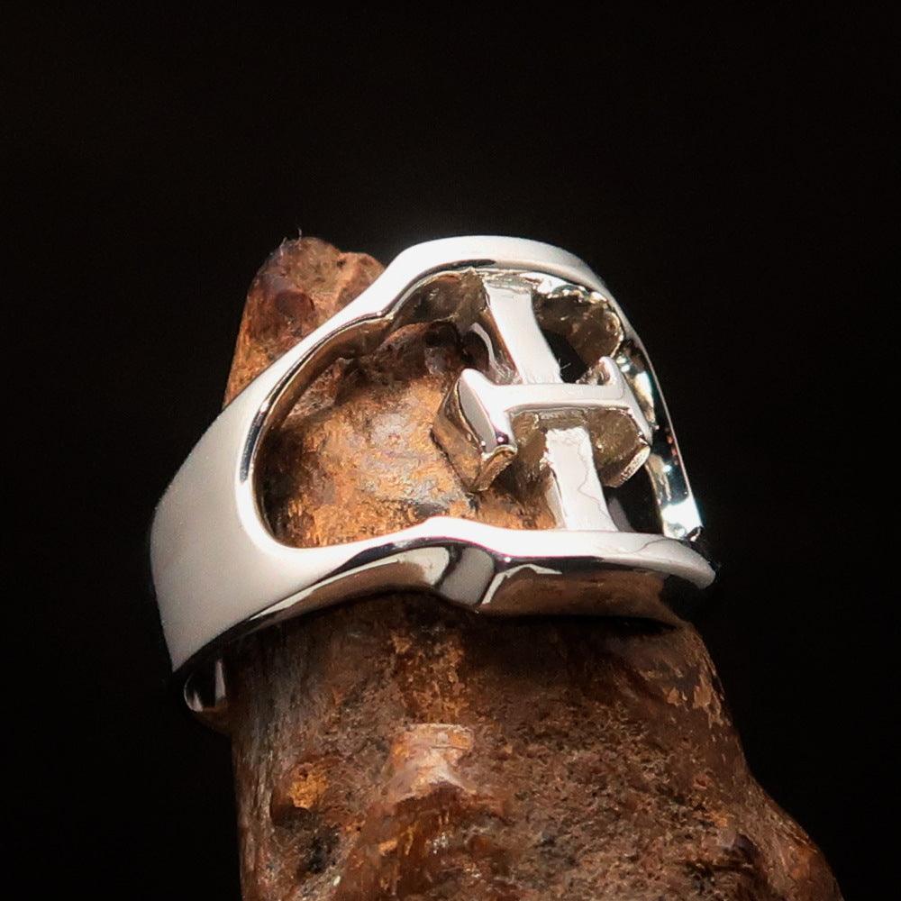 Men's sterling silver ring featuring Greek letter Xi, high polished finish.