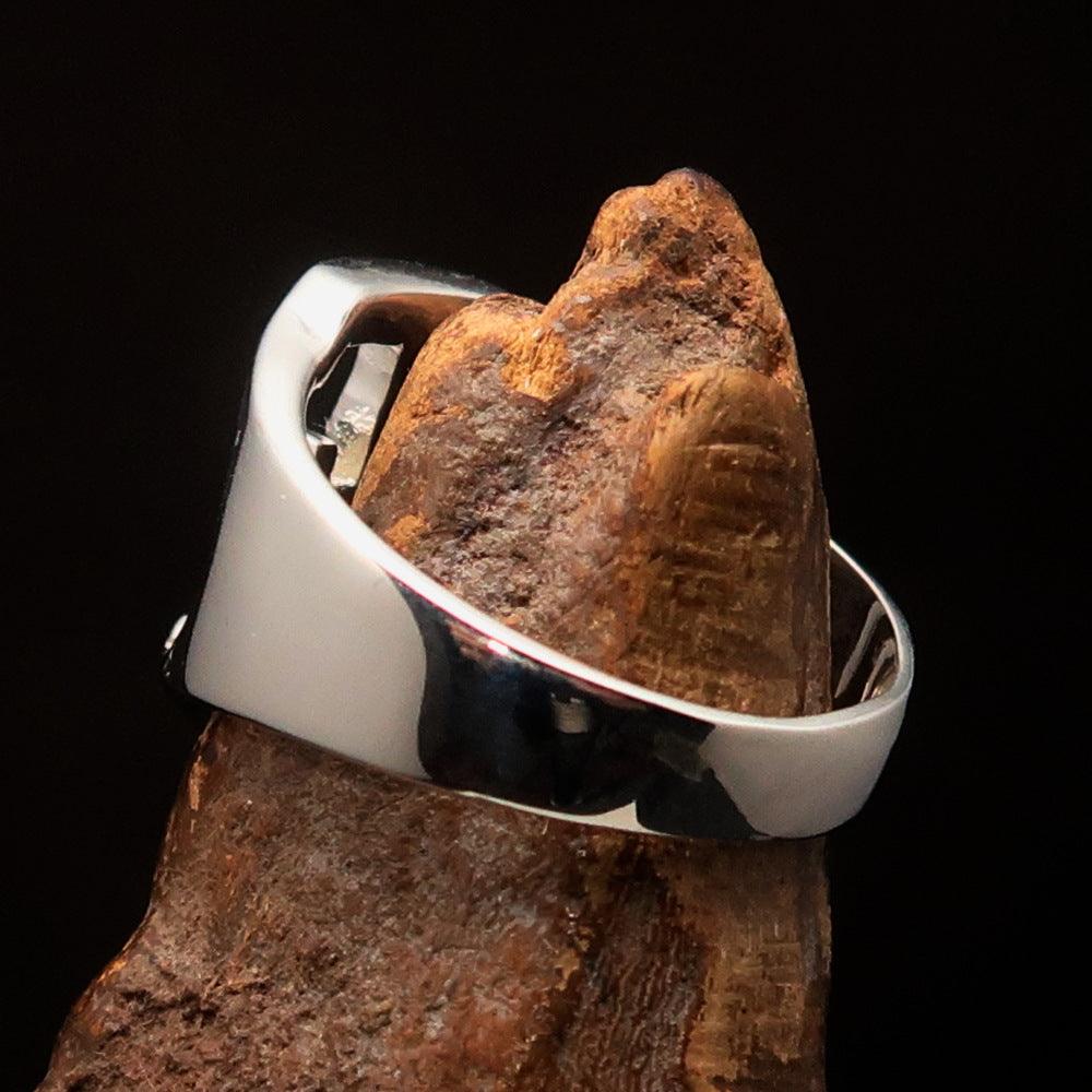 Men's sterling silver ring featuring Greek letter Xi, high polished finish.