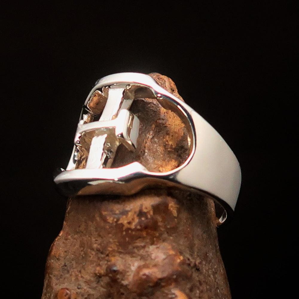 Men's sterling silver ring featuring Greek letter Xi, high polished finish.
