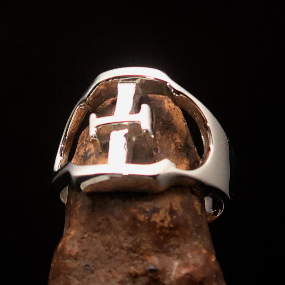 Men's sterling silver ring featuring Greek letter Xi, high polished finish.