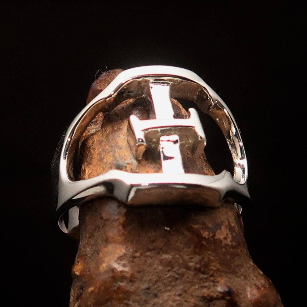 Men's sterling silver ring featuring Greek letter Xi, high polished finish.