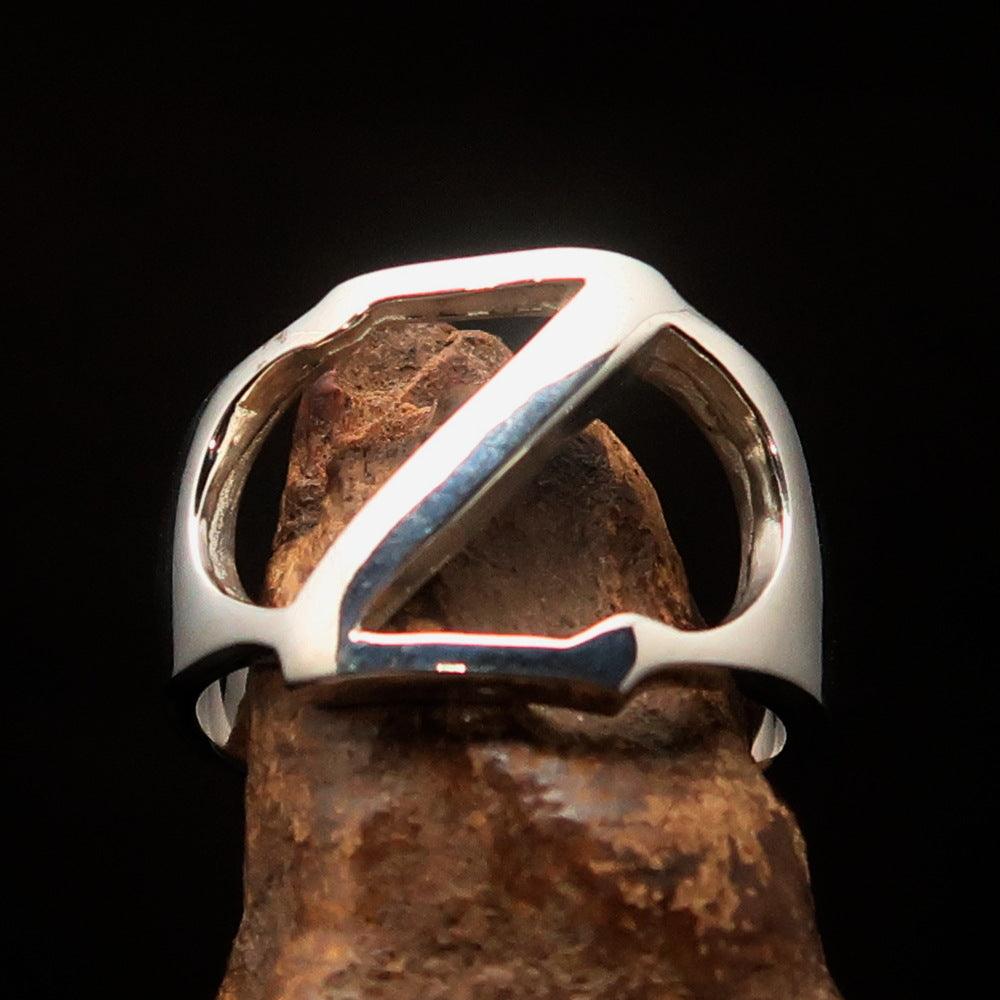 Men's Greek Initial Ring Zeta in high polished sterling silver, showcasing the Greek letter Zeta.