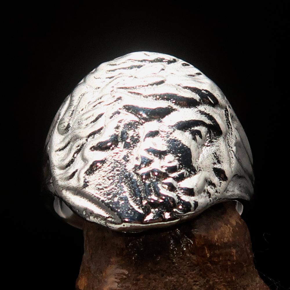 Men's Sterling Silver Ancient Greek Tetradrachm Ring featuring high-polished finish and engraved RCRN logo, inspired by Alexander the Great.