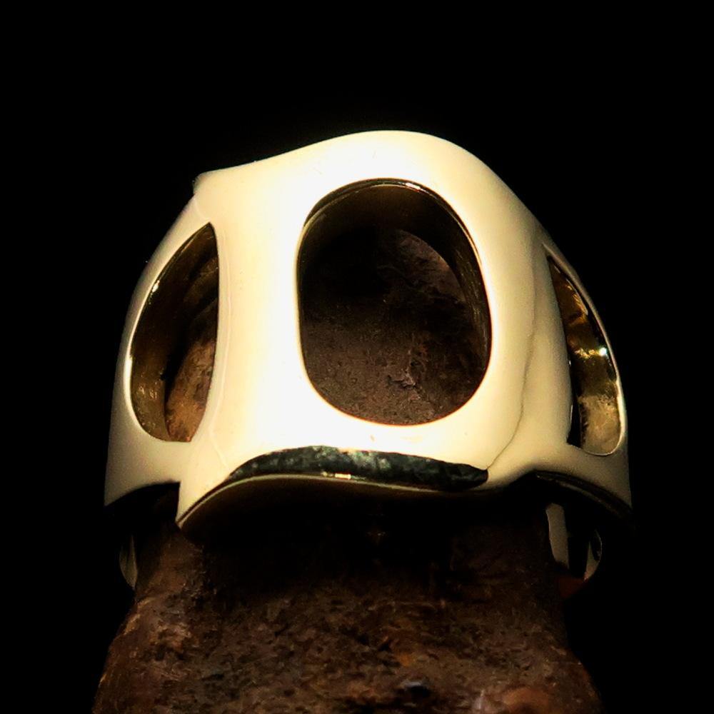 Mirror polished men's brass initial ring featuring a bold letter D, showcasing a high polished finish and elegant design.