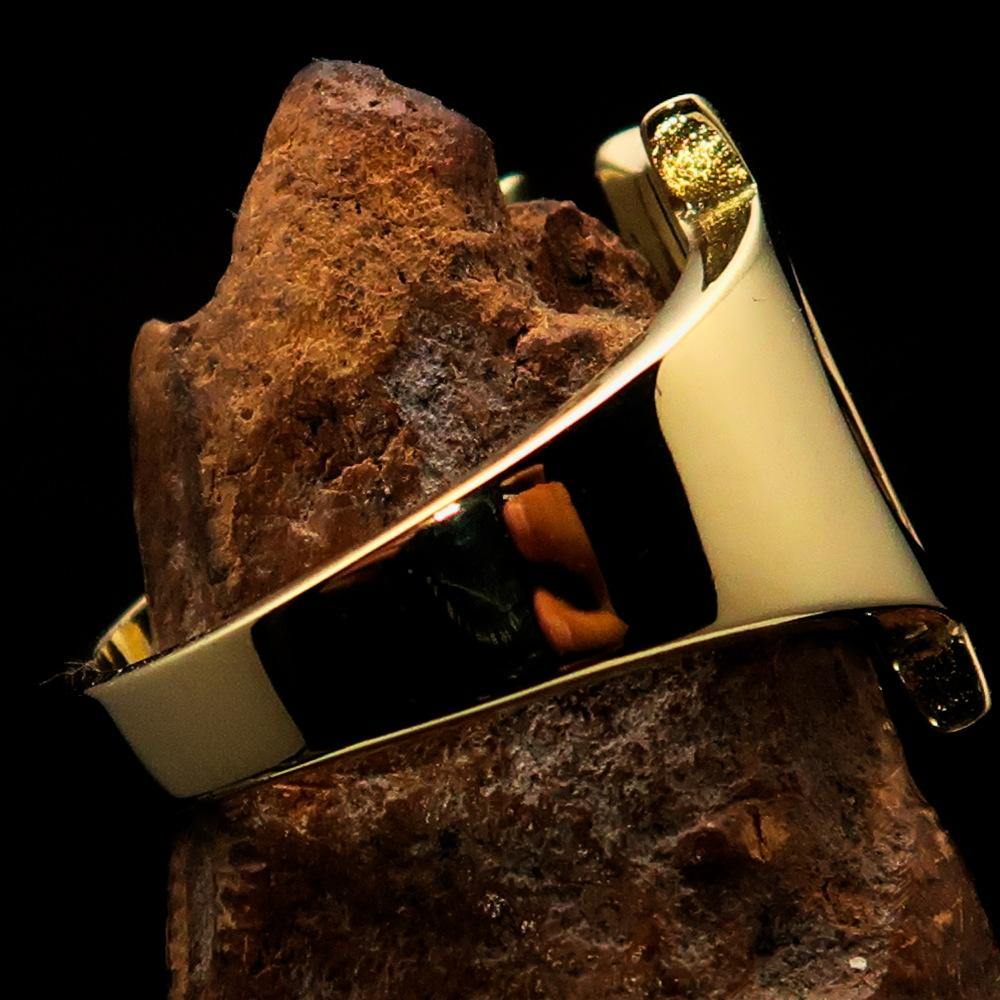 Mirror polished men's brass initial ring with bold letter N, showcasing a sleek and stylish design.