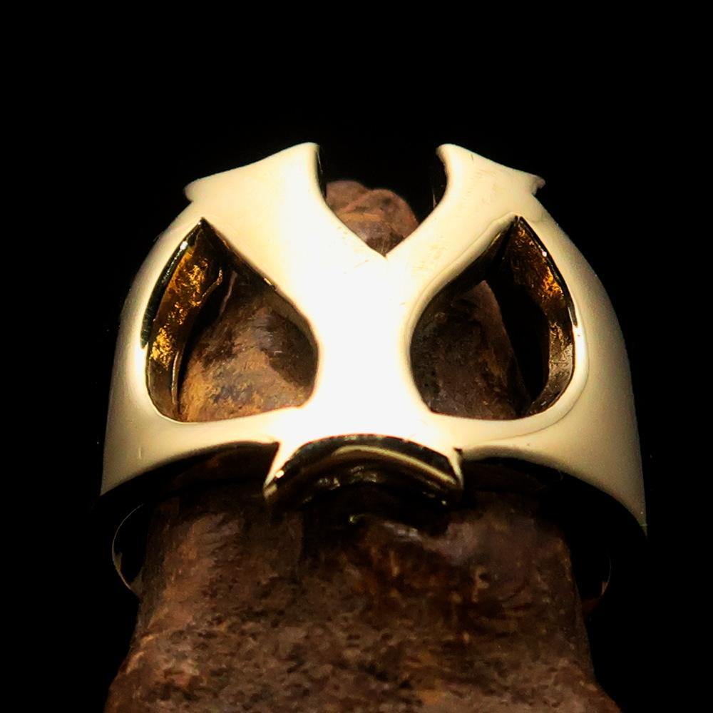 Mirror polished men's brass ring featuring a bold letter Y, showcasing a sleek and sophisticated design.