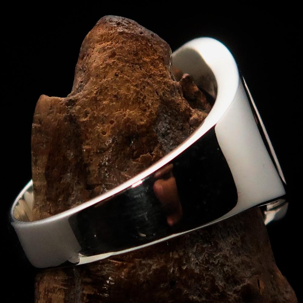 Mirror polished men's sterling silver initial ring featuring a bold letter C, showcasing its high shine and elegant design.