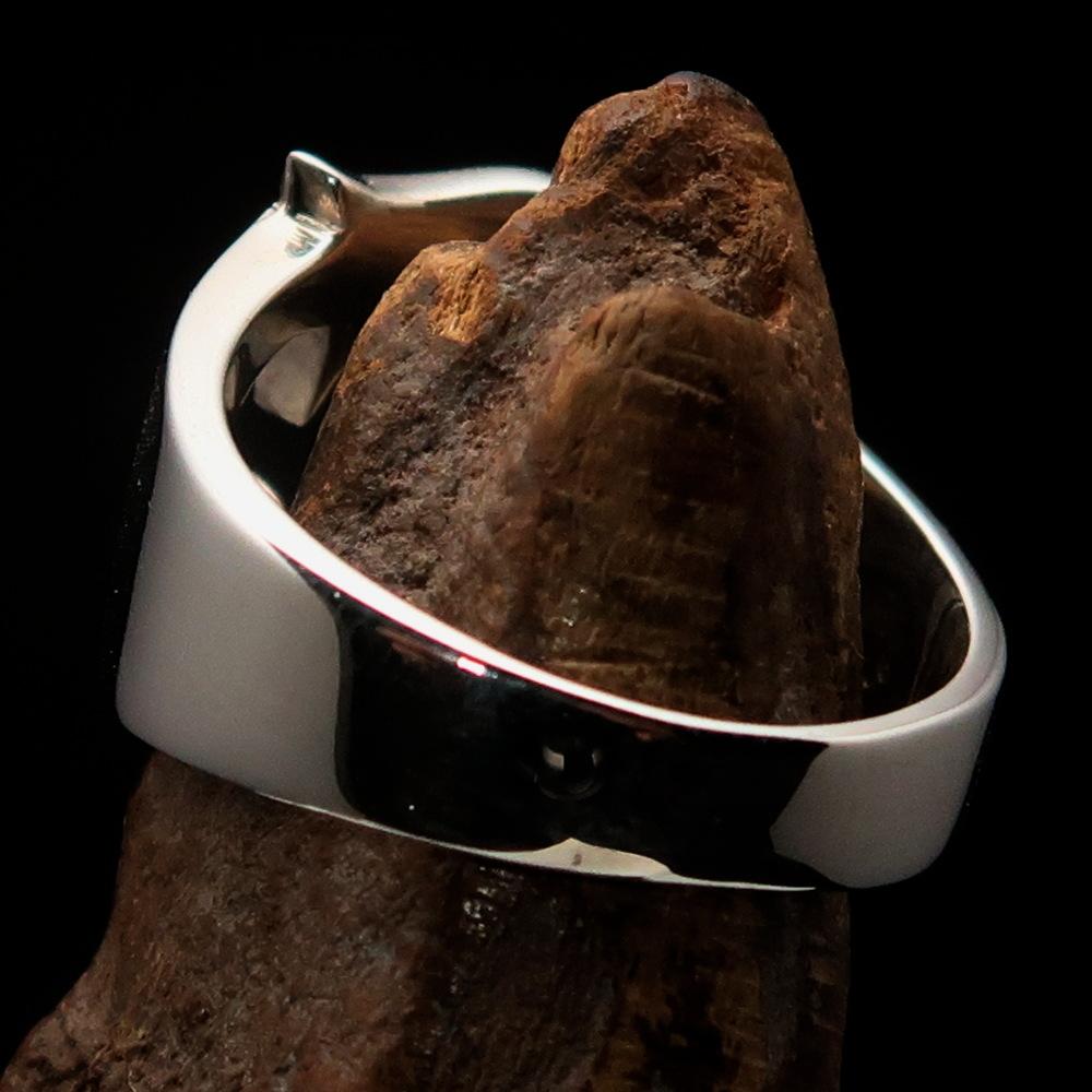 Mirror polished men's sterling silver initial ring featuring a bold letter C, showcasing its high shine and elegant design.