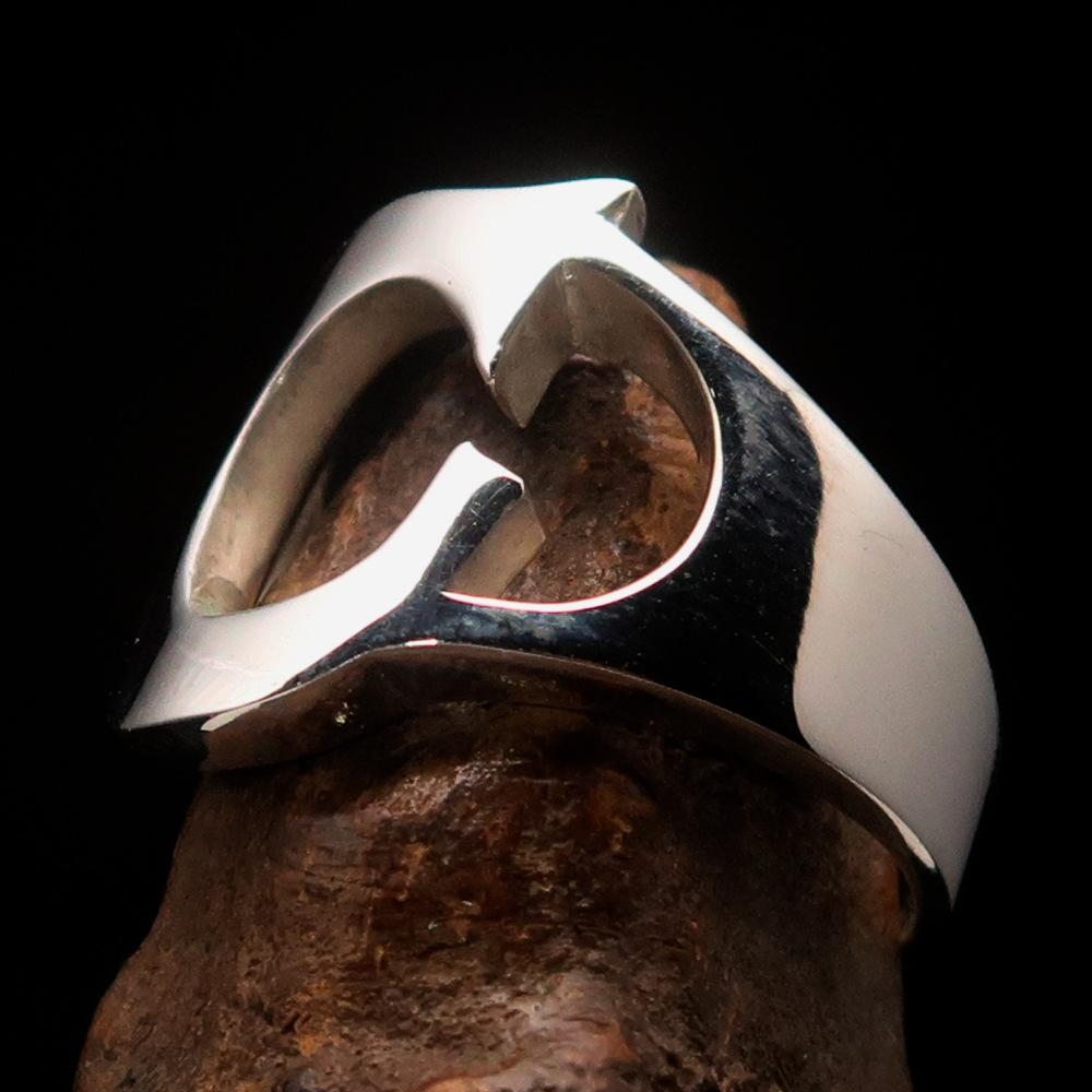 Mirror polished men's sterling silver initial ring featuring a bold letter C, showcasing its high shine and elegant design.