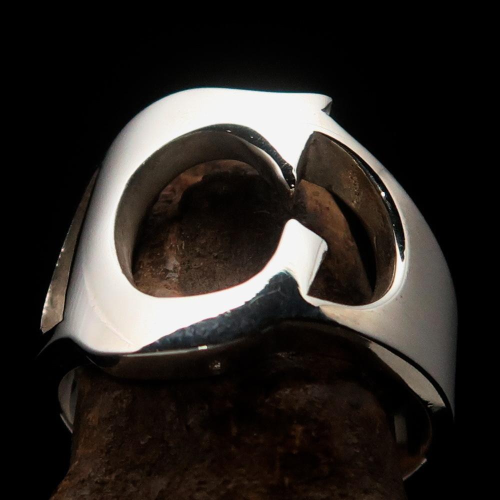 Mirror polished men's sterling silver initial ring featuring a bold letter C, showcasing its high shine and elegant design.