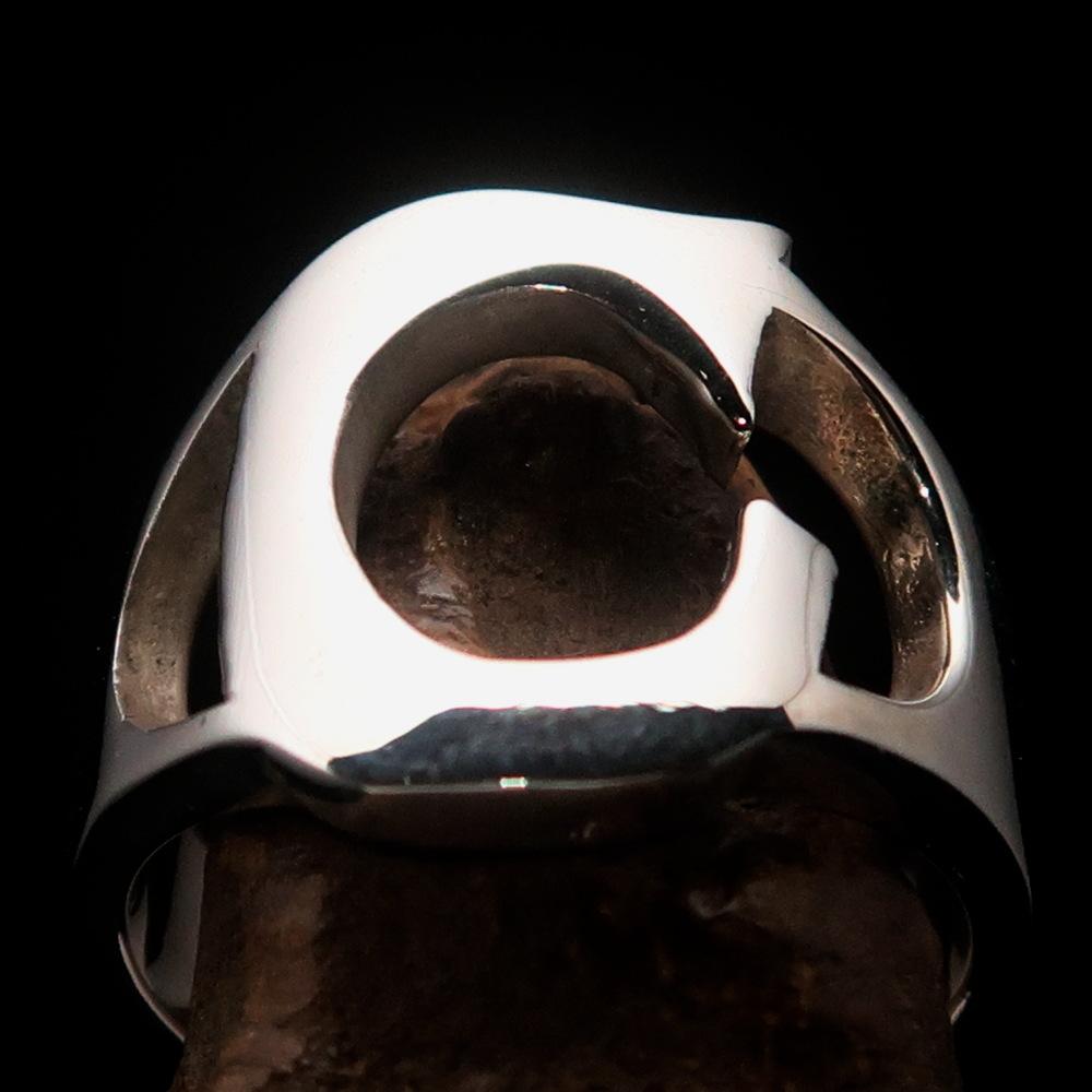 Mirror polished men's sterling silver initial ring featuring a bold letter C, showcasing its high shine and elegant design.