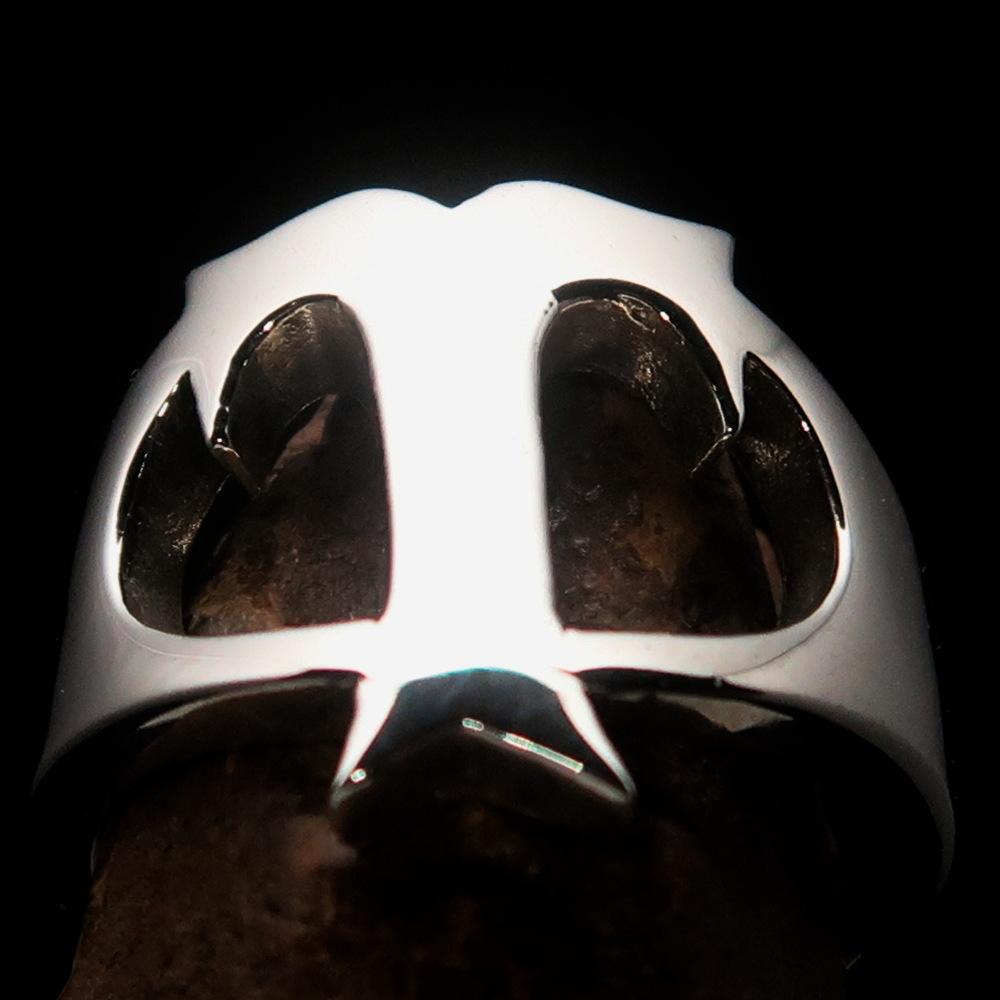 Mirror polished Men's Sterling Silver Initial Ring featuring a bold letter T, showcasing its high-quality craftsmanship and sleek design.