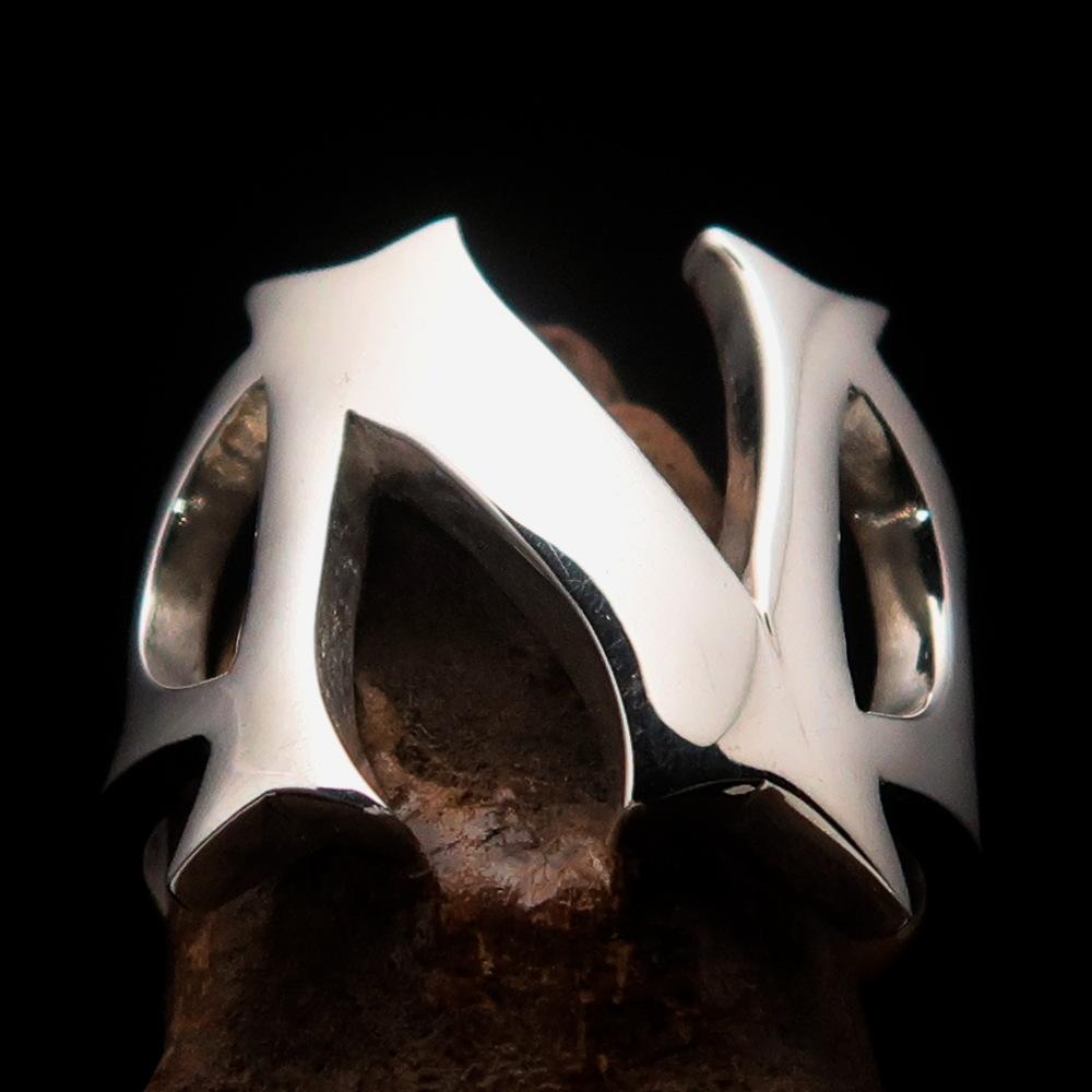 Mirror polished Men's Sterling Silver Initial Ring featuring a bold letter N, showcasing its high polish finish and hallmarked 925.