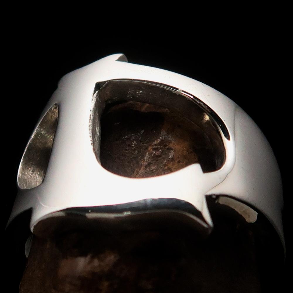 Mirror polished Men's Sterling Silver Initial Ring featuring a bold letter L, showcasing its high shine and elegant design.