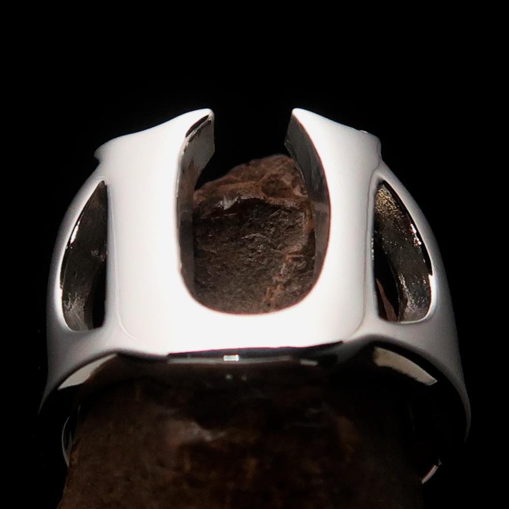 Mirror polished Men's Sterling Silver Initial Ring featuring a bold letter U, showcasing its high polish and elegant design.