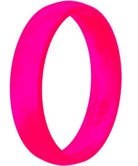 Neon hot pink breathable silicone ring with a sleek bevel design, showcasing its smooth surface and ergonomic fit.