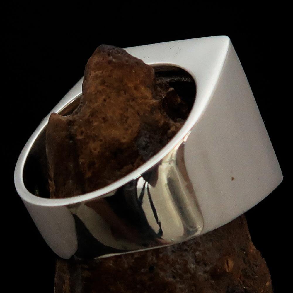 Men's Ring Red Greek Warrior made of sterling silver with high polish and red enamel accents, showcasing a unique design.